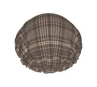 Tartán A Cuadros Marrón Británico Gorro de ducha, gorro de dormir, gorro de baño elástico impermeable de doble capa, gorro de baño reutilizable