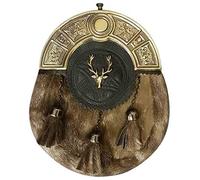 Tartancity Sporran - Falda escocesa escocesa para hombre, estilo insignia de cabeza de ciervo con cantón celta antiguo, correa de cuero, marrón, talla única, Talla única, Cuero