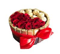 Tartas de chocolatinas Merci con flores y Ferrero. Perfectas como regalo de San Valentín, cumpleaños o Día de la Madre (Medium Ferrero con rosas)