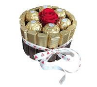 Tartas de chocolatinas Merci con flores y Ferrero. Perfectas como regalo de San Valentín, cumpleaños o Día de la Madre (Mini con rosa)