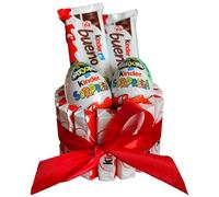 Tartas Kinder: Cesta de chocolate perfecta para regalar en Navidad, San Valentín y cumpleaños con Kinder Bueno, Schoko Bons, Ferrero y flores preservadas (Circular mini choco)