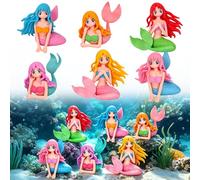 Tashce Juego de 6 minifiguras de sirena - Decoración para tartas de sirena y decoración de tarta de sirena para acuario, jardín de hadas, tarta de cumpleaños, decoración marítima, regalo para niñas