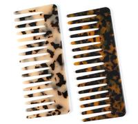 TaShow Peine desenredante para el cabello, paquete de 2 peines grandes de acetato de celulosa para dientes anchos para mojado y seco, cabello ondulado grueso y rizado para mujer (concha de tortuga