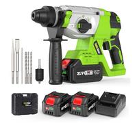 TaskStar 4 en 1 Martillo Perforador Inalámbrico 2.3J, Motor sin Escobillas, con 2 baterías de 4.0Ah 21V y cargador, Multifunción Taladro Percutor Portátil y Eficiente para Proyectos de Bricolaje