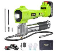 TaskStar Engrasadora Batería, [Super Eficiente] Kit de Pistola de Engrasar Eléctrica con 2 Baterías y Cargador, Manguera Flexible de 39,4”, Engrasadora de 10000 PSI con Luz LED Super Brillante, Verde