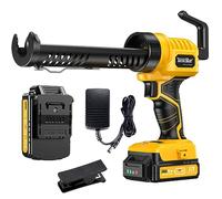 TaskStar Pistola de cartuchos de batería, pistola eléctrica de silicona con 1 batería de 2000 mAh, 5 velocidades ajustables, pistola de calafateo de 300 ml con luz LED, jeringa de silicona para llenar