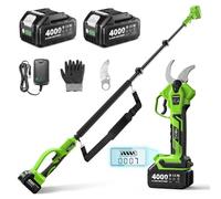 TaskStar Tijeras de Podar Eléctricas Inalámbricas 2 en 1: Diámetro de Corte 40mm Podadora de Poste Sin Escobillas - 2 Baterías de 4000mAh, Hoja SK5 de Repuesto, 4 Modos de Corte para Flores y Árboles