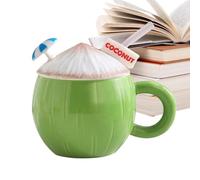 Tasse Humoristique - 430ml Mug Céramique Esthétique | Tasse Confortable Femme | Gobelet Couvercle Paille Design Coco 3D | Accessoire Boisson Maison Bureau | Cadeau Anniversaire Vacances Été Usage