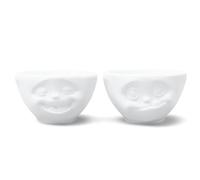FIFTYEIGHT 3D Juego de tazas y cuencos 2 piezas Sonriente y Delicioso 100 ml blanco