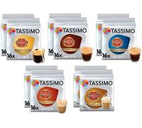 Tassimo Café Marcilla Selección de café - Marcilla Café con Leche/Cortado/Espresso/Café Largo/Espresso Descafeinado Cápsulas de café - 10 paquetes (160 porciones)