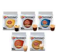 Tassimo Marcilla Café Selección - Cápsulas de Café con Leche/Cortado/Espresso/Largo/Espresso Descafeinado - 5 Paquetes (80 Porciones)