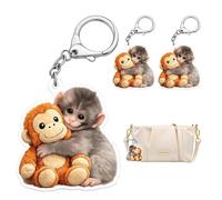 Tastetreasure 2 Uds. Llavero realista de mono, lindo llavero de acrílico para mochilas y bolsas, colgante acrílico plano duradero para mujeres, hombres y niños, regalo creativo