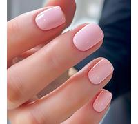 Tastetreasure 24 uñas postizas de color rosa claro para pegar en uñas postizas para mujer, juego de manicura brillante, incluye pestañas adhesivas y lima de uñas, juego de uñas naturales DIY