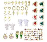Tastetreasure 39 piezas de abalorios de Virgin Mary Nail Art Charms, 3D San Judas Cruz Corazón Ángel Oro Metal Rhinestone & Pegatinas religiosas, lujo retro diseñador uñas joyas para uñas acrílicas