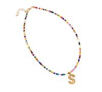 Tastetreasure Collar con letras iniciales para mujer, gargantilla de cuentas coloridas con colgante de letra S dorada, cadena de capas ajustable, joyería de playa bohemia, regalo para adolescentes y