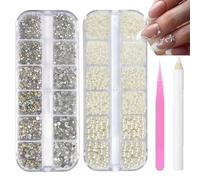 Tastetreasure Juego de 3000 piezas de diamantes de imitación y amuletos, resina 3D mariposa flor lazo, piedras preciosas mezcladas con pinzas y lápiz punteador para uñas, manualidades, fundas de