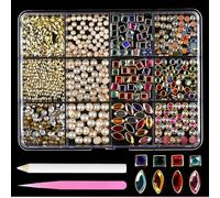 Tastetreasure Set de Nail Art 3D Charms y Piedras Preciosas, 12 compartimentos, acrílico y metal, joyas de uñas con perlas, piedras de strass y cadenas, accesorios de uñas de lujo para manicura