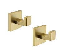 TASTOS Ganchos para toallas de baño, color dorado cepillado, paquete de 2 ganchos de acero inoxidable para bata y ropa, gancho de pared resistente para baño y cocina, estilo cuadrado moderno montado