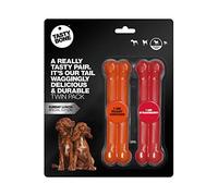 Tasty Bone - Paquete Doble de Juguetes masticables de Nailon para Perros pequeños (Pollo asado y Fresa), indestructibles para masticadores agresivos, Sabor Eterno, Dientes Fuertes y saludables,