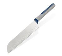 Tasty Cuchillo Santoku de 18 cm, hoja afilada de acero inoxidable, cuchillo de cocina duradero con mango ergonómico suave al tacto, color: azul y gris