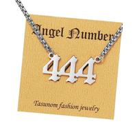 Tasunom Collar de ángel inglés antiguo y número, joyería de numerología para hombre, acero inoxidable chapado en oro de 18 quilates, regalos de graduación, 22 pulgadas, Acero inoxidable, Sin piedra