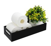 Tasybox Soporte de Papel higiénico con Almacenamiento, Bandeja de acrílico para Tanque de Inodoro, bandejas de baño Negras con Asas, Bandeja de tocador para decoración del hogar