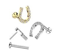 Tata Gisèle Piercing Labret Monroe de acero quirúrgico 316L, óxidos de circonio, herradura, plateado o dorado, 2 grosores de varilla a elegir. Marca francesa, 1.2 mm, Acero quirúrgico 316L, Circonia