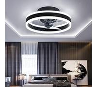 TATANE Reversible Led Ventilador Techo con Luz Silencioso y Mando 6 Velocidades Dormitorio Lamparas Ventilador de Techo Salon Moderno Φ40cm 24W Regulable Pequeño Luz Techo,Negro