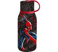 Tataway Botella de acero inoxidable aislante negra Marvel Spiderman de 330 ml para niños con caño y tapón de seguridad