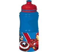 Tataway Botella de plástico azul Marvel Avengers Iron Man Hulk Captain America para niños de 380 ml con cierre antigoteo y banda antideslizante