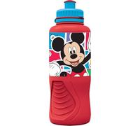 Tataway Botella de plástico Disney Red para niños Mickey Mouse Mickey Mouse Goofy Donald Duck 400 ml con cierre antigoteo y banda antideslizante