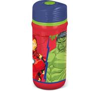 Marvel - Botella roja y azul de plástico para niños Avengers Hulk Iron Man 390 ml con cierre antigoteo