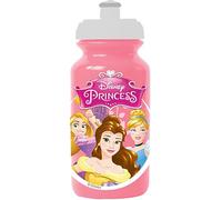 Tataway Botella de plástico rosa con diseño de princesas Disney de 380 ml para niñas con cierre antigoteo y banda antideslizante