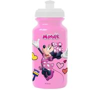 Tataway Botella de plástico rosa de Minnie Mouse de Disney de 380 ml para niñas con cierre antigoteo y banda antideslizante