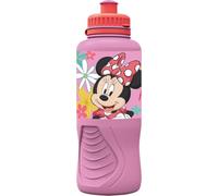 STOR Botella de plástico rosa Disney Minnie de 400 ml para niñas con cierre antigoteo y banda antideslizante