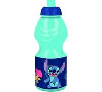 Tataway Botella deportiva Stitch Palms de plástico duradera de 400 ml, botella reutilizable con pajita para la escuela, los deportes y el ocio, con diseño tropical de Disney