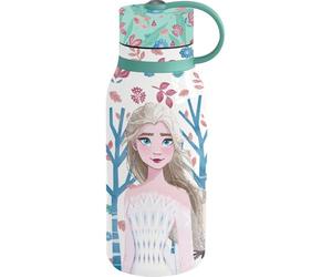 Tataway Botella Disney Elsa Anna and Olaf de acero inoxidable blanca con aislamiento, 330 ml, para niñas, con caño y tapón de seguridad
