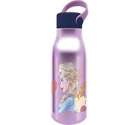 Tataway Botella Disney Frozen Elsa and Anna de 760 ml de aluminio lila para niñas con tapón y asa de silicona
