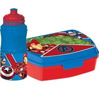 Botella Marvel Set de 380 ml y sandwichería azul para niños en plástico Avengers con banda antideslizante y cierre de seguridad