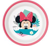 Tataway Cuenco Disney Minnie de plástico rosa y blanco para niñas con base antideslizante