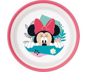 Tataway Cuenco Disney Minnie de plástico rosa y blanco para niñas con base antideslizante