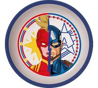 Tataway Cuenco infantil de plástico azul y blanco de Marvel Avengers Captain America Captain Marvel con base antideslizante