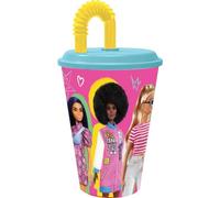 TataWay in viaggio si cresce Barbie - Vaso de plástico rosa y azul para niñas, 430 ml, con pajita y tapa flexible