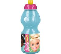 TataWay in viaggio si cresce Botella azul y rosa para niños de plástico Barbie 380 ml con cierre antigoteo y banda antideslizante