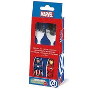 Juego de cubiertos infantiles Marvel Avengers Captain America Iron Man de acero inoxidable azul con puntas redondas