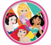 STOR Plato plano Disney blanco y rosa para niñas en plástico Princesas Blancanieves Ariel Jasmin Rapunzel con base antideslizante