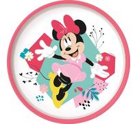 Tataway Plato plano Disney Minnie de plástico blanco y rosa para niñas con base antideslizante