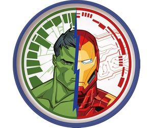 Tataway Plato plano infantil de plástico blanco y azul de Marvel Avengers Iron Man Hulk con base antideslizante