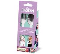 Set de 2 cubiertos azules Disney para niñas en Frozen Elsa y Anna de acero inoxidable con puntas redondeadas