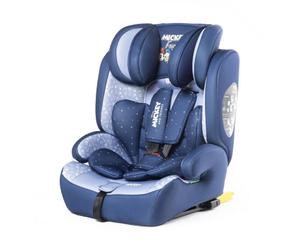 Tataway Silla De Coche Disney Mickey Mouse Con Accesorio ISOFIX Para La Seguridad De Los Niños Con Una Altura De 76 A 150 Cm Con Gráficos De Mickey Mouse Y Sus Amigos, Sobre Fondo Azul